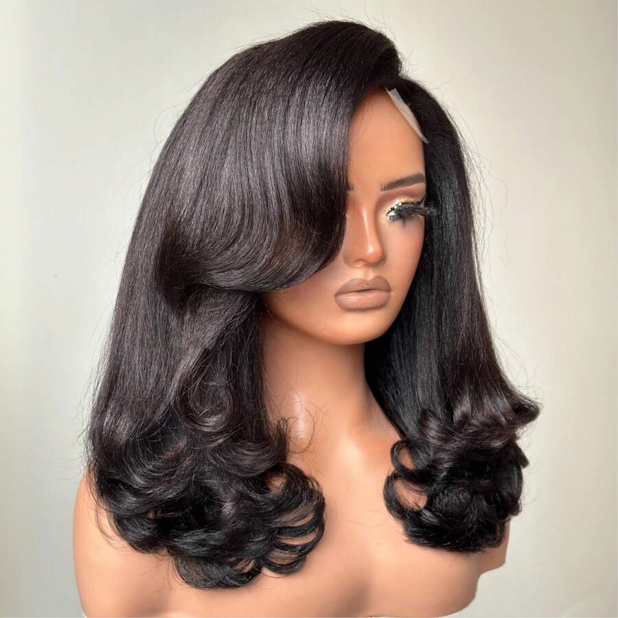 SHEIN باروكة ياكي قصيرة مجعدة بموجات طبيعية وجزء جانبي