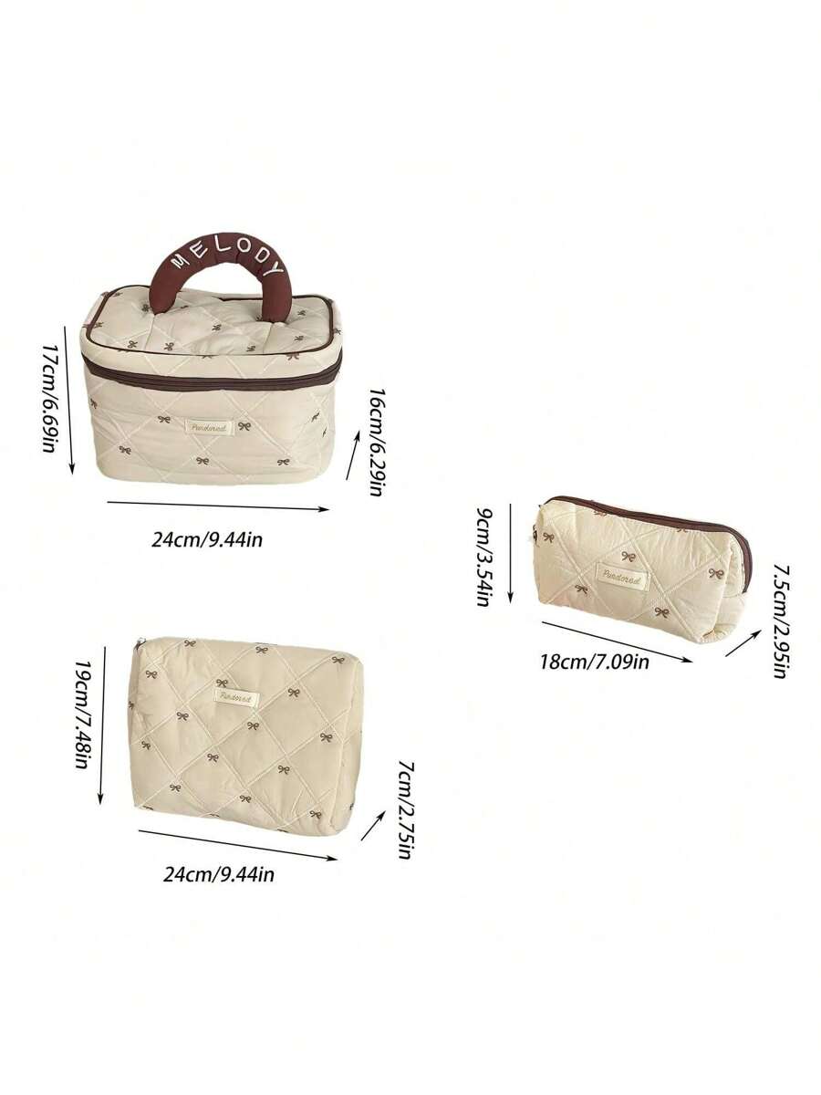 SHEIN حقيبة مكياج فيونكة من البوليستر بسحاب ناعمة وعملية