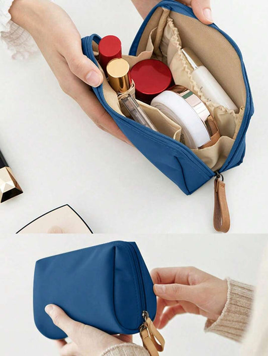 SHEIN حقيبة تجميل زرقاء بسعة كبيرة لتخزين المكياج