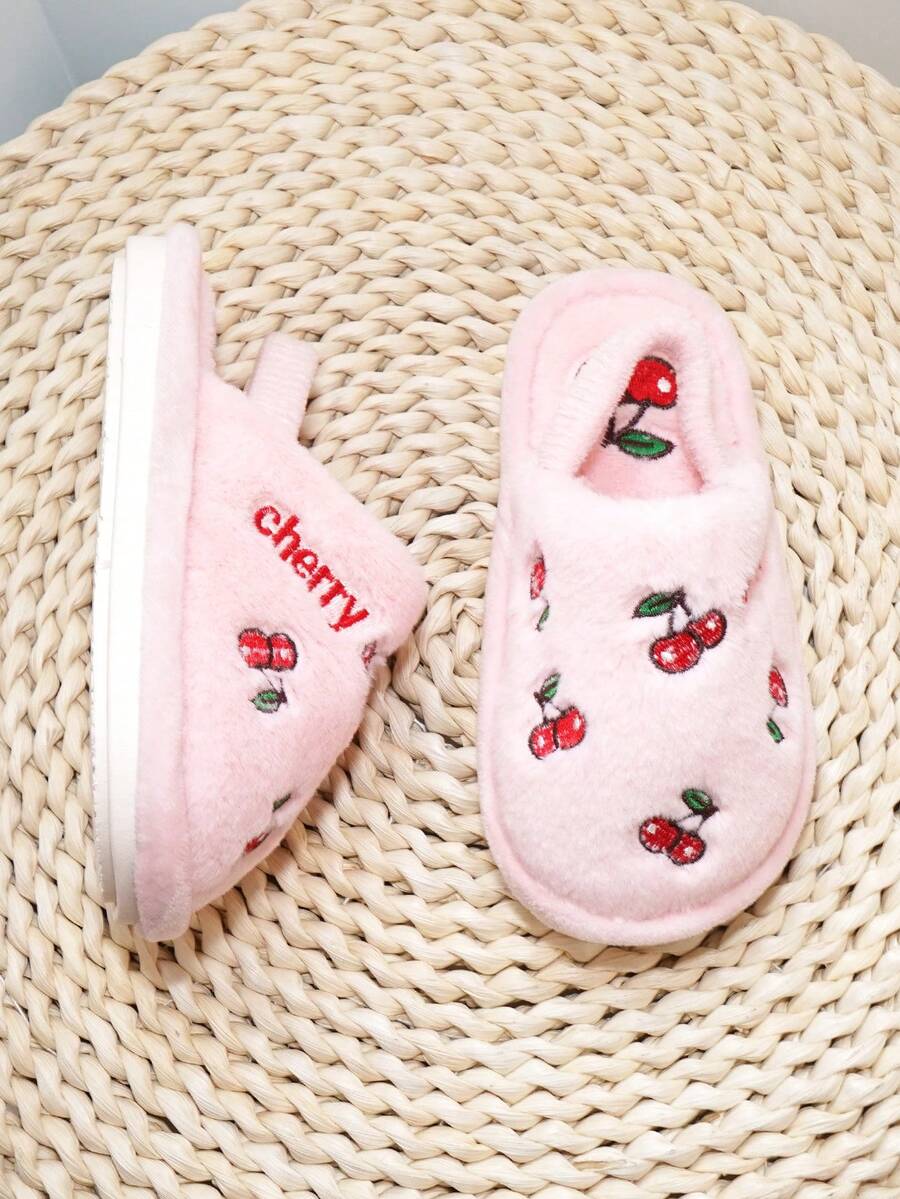 SHEIN زوج نعال أنيقة مطرزة بالكرز دافئة للأطفال