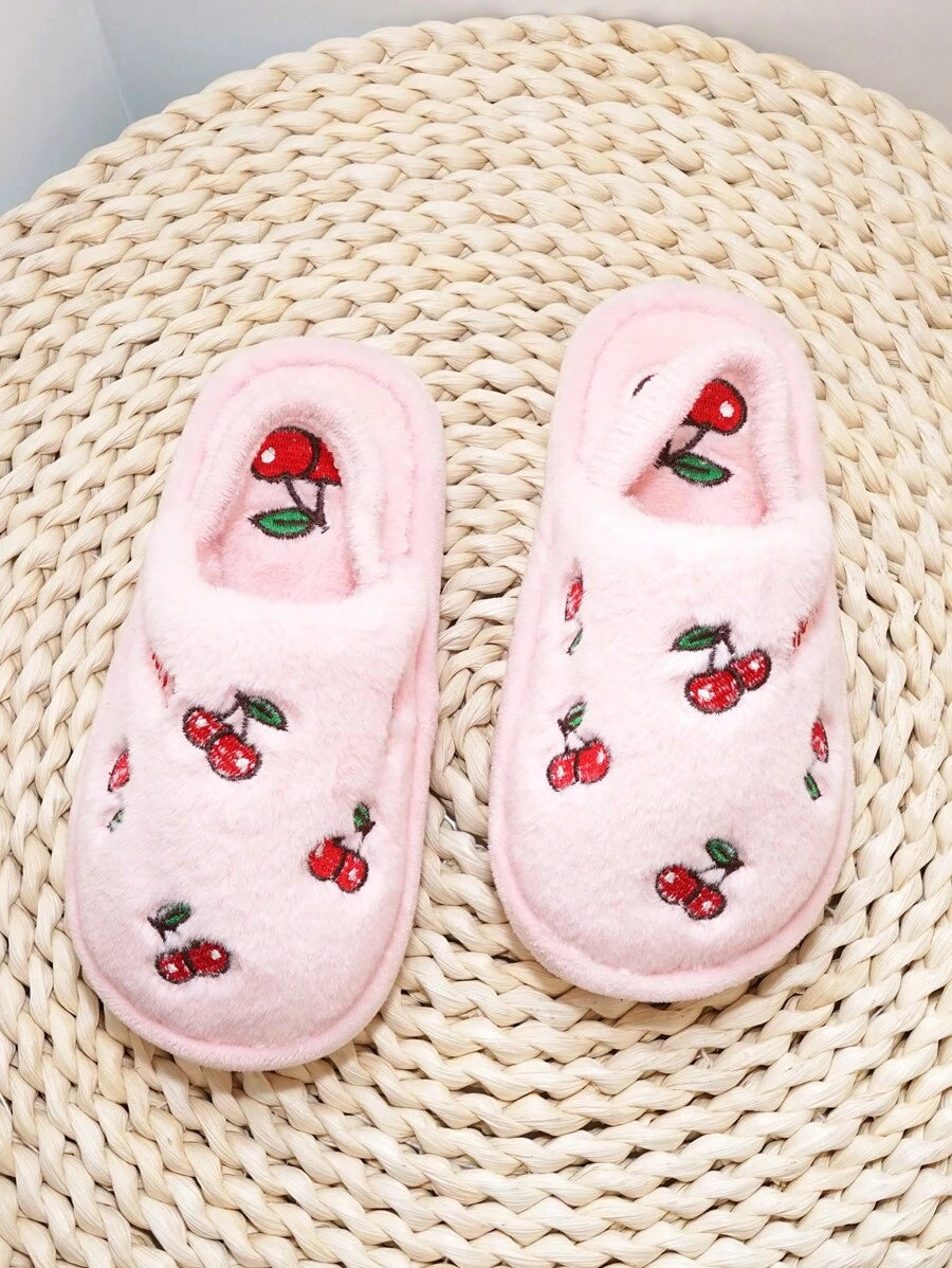 SHEIN زوج نعال أنيقة مطرزة بالكرز دافئة للأطفال
