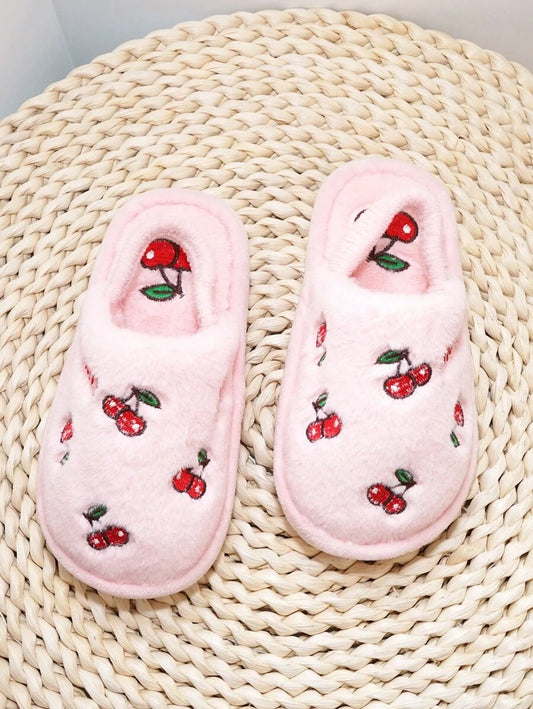 SHEIN زوج نعال أنيقة مطرزة بالكرز دافئة للأطفال