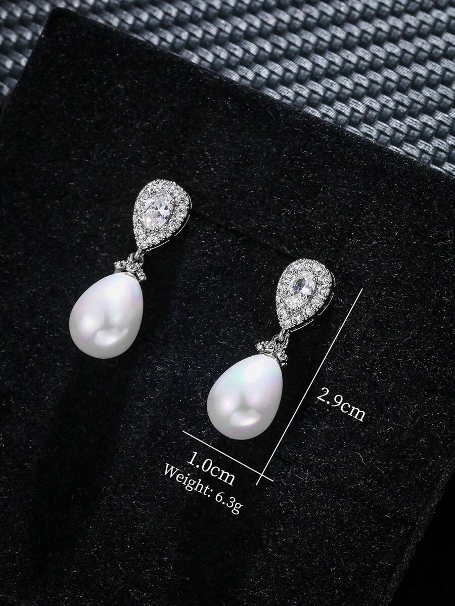 SHEIN زوج أقراط زركونيا وقطرة لؤلؤ