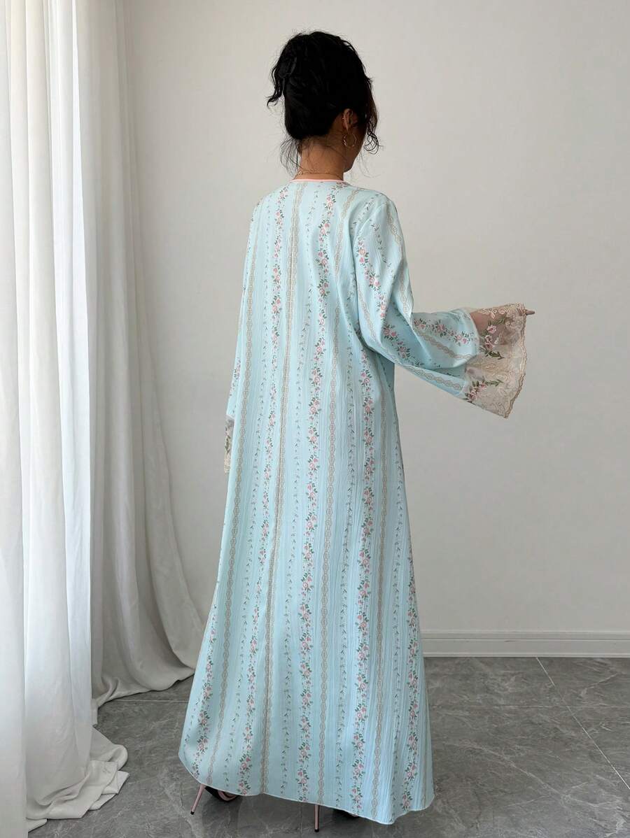 SHEIN Yasmyna فستان ازرق طويل بأكمام فضفاض عربي