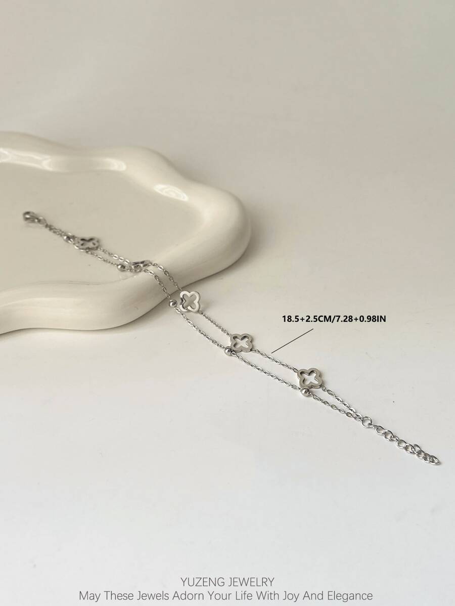 SHEIN YUZENG أسورة فولاذ بشكل أربع ورقات وخرز