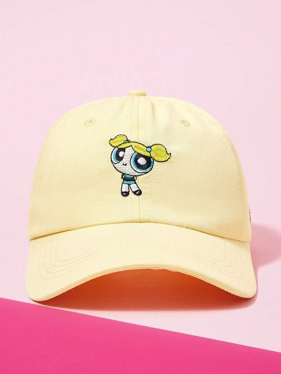 SHEIN THE POWERPUFF GIRLS قبعة بيسبول مطرزة خطوط جانبية وحروف
