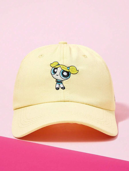 SHEIN THE POWERPUFF GIRLS قبعة بيسبول مطرزة خطوط جانبية وحروف