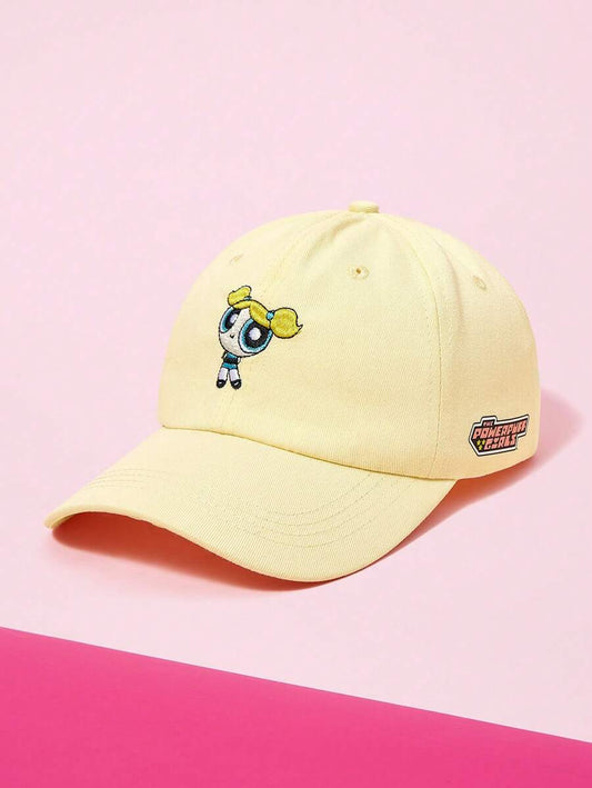 SHEIN THE POWERPUFF GIRLS قبعة بيسبول مطرزة خطوط جانبية وحروف