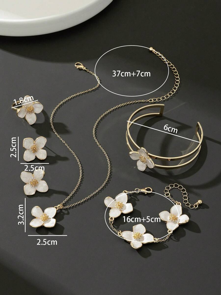 SHEIN طقم مجوهرات نسائي بزخرفة زهرية أبيض