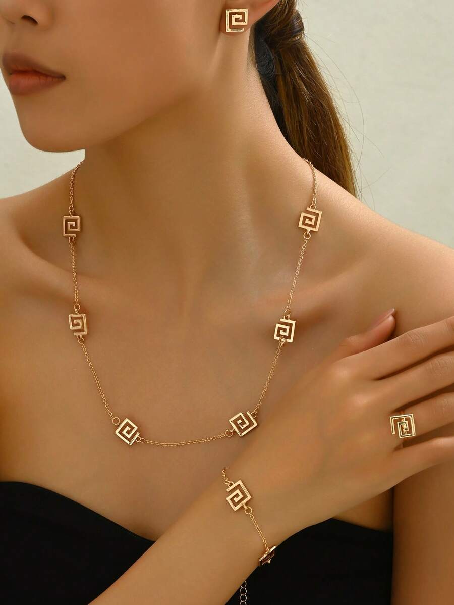 SHEIN طقم 4 قطع مجوهرات مطلية بالذهب