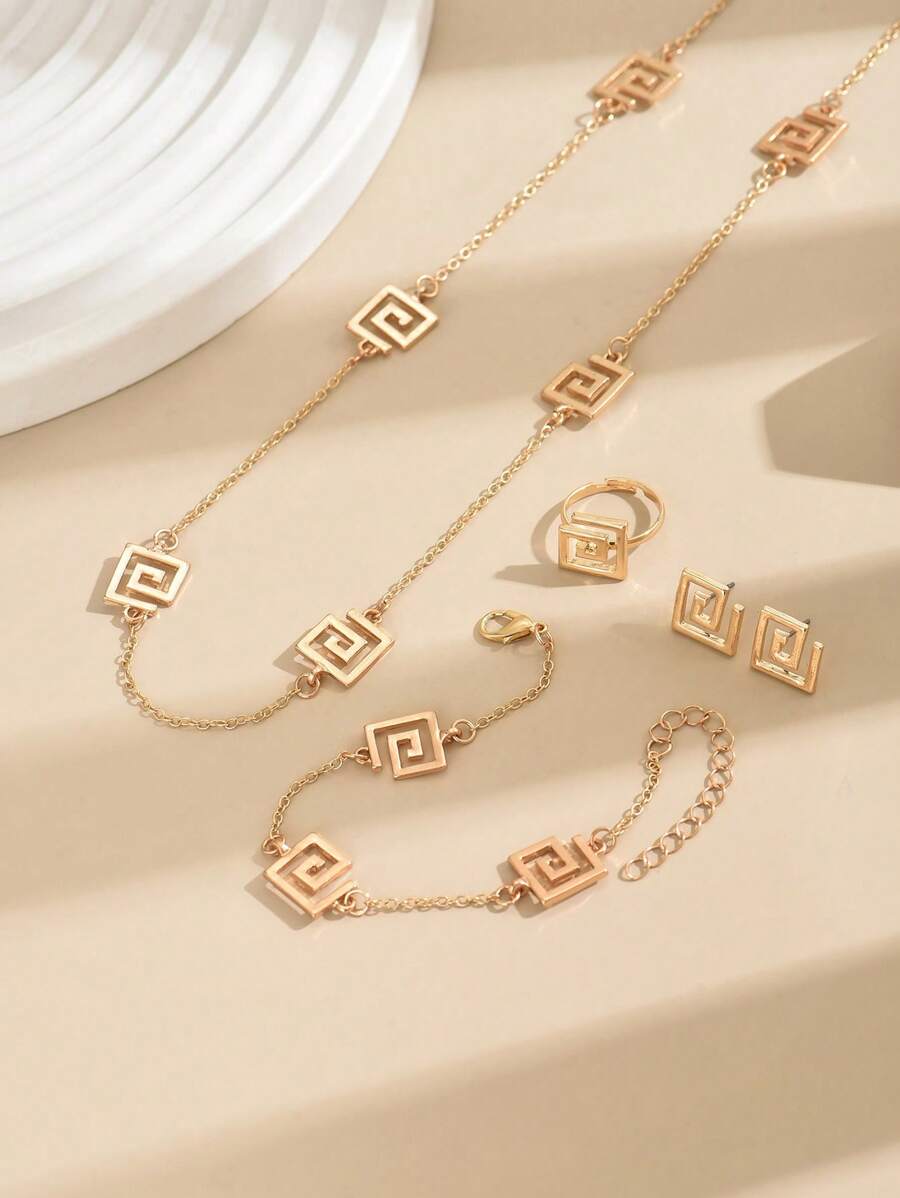 SHEIN طقم 4 قطع مجوهرات مطلية بالذهب