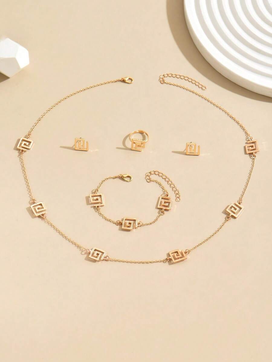 SHEIN طقم 4 قطع مجوهرات مطلية بالذهب