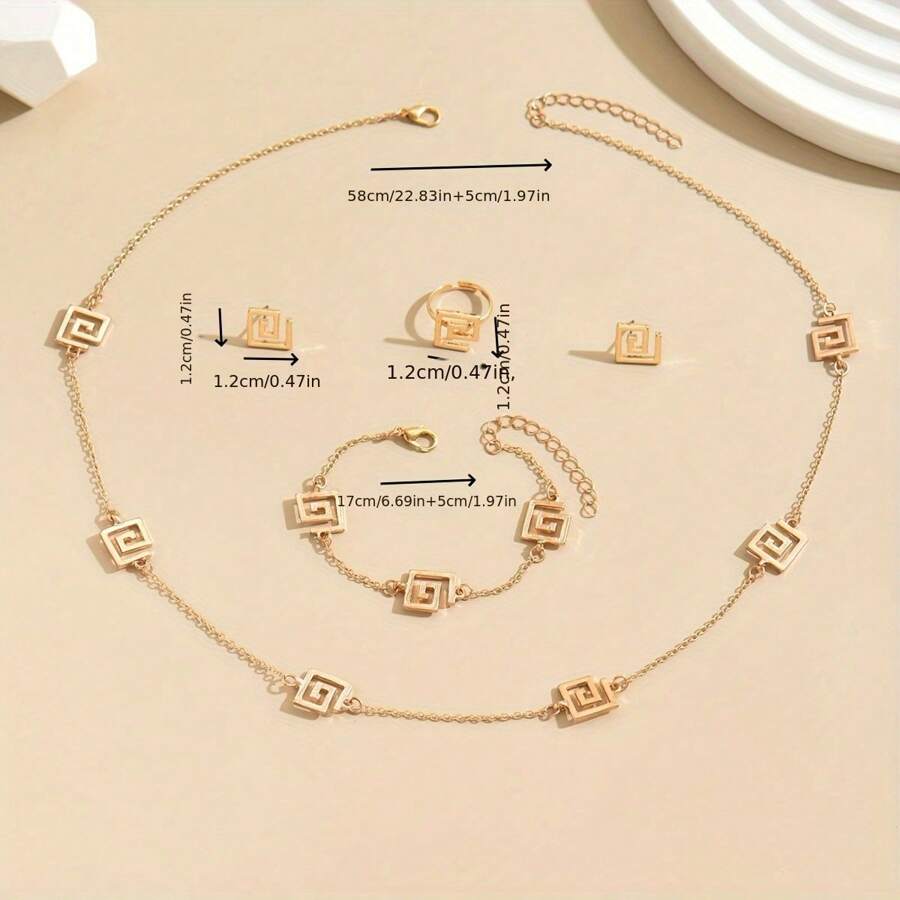 SHEIN طقم 4 قطع مجوهرات مطلية بالذهب