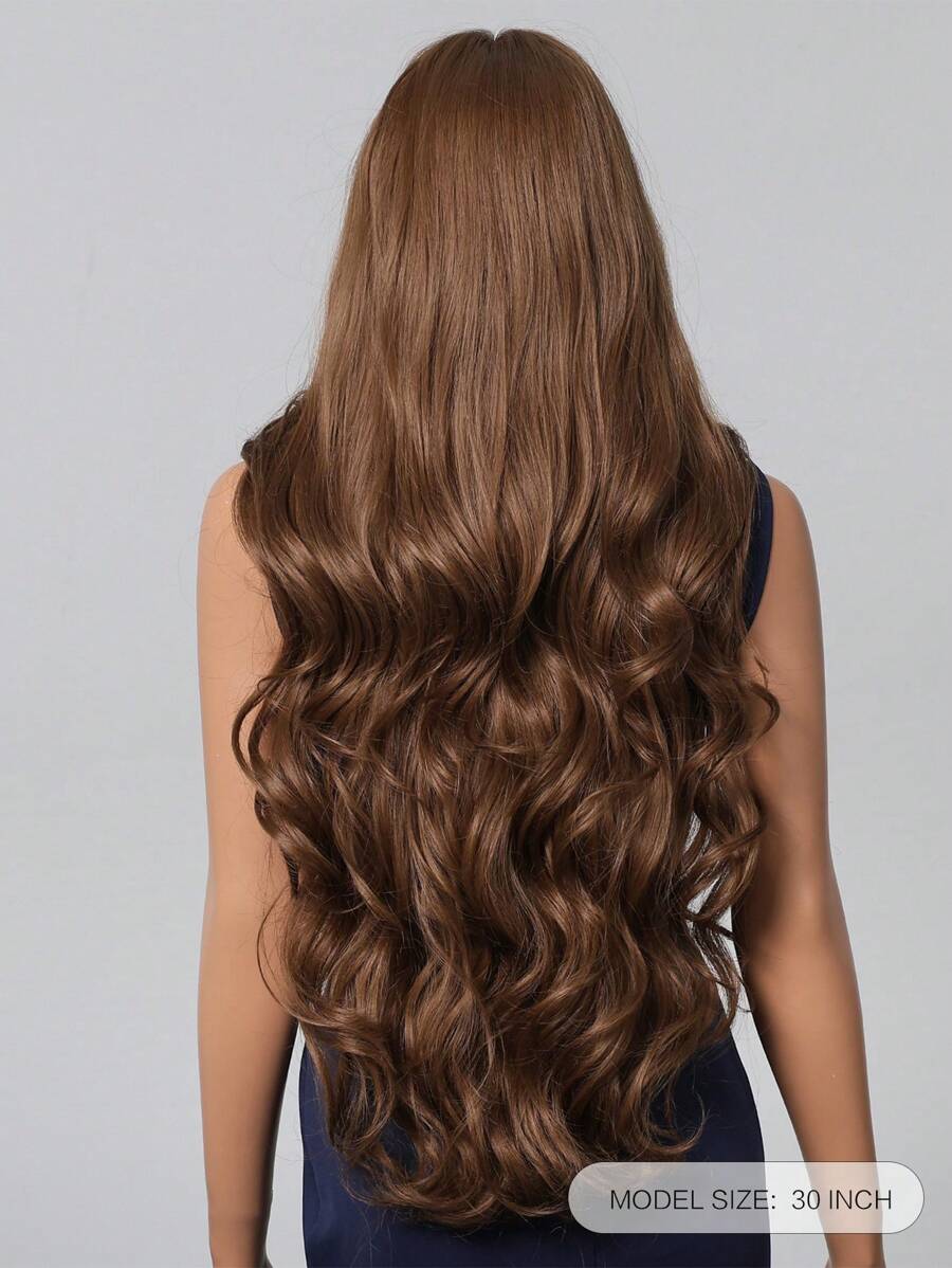 SHEIN شعر مستعار طويل متموج بني بنهاية باهتة كثيف