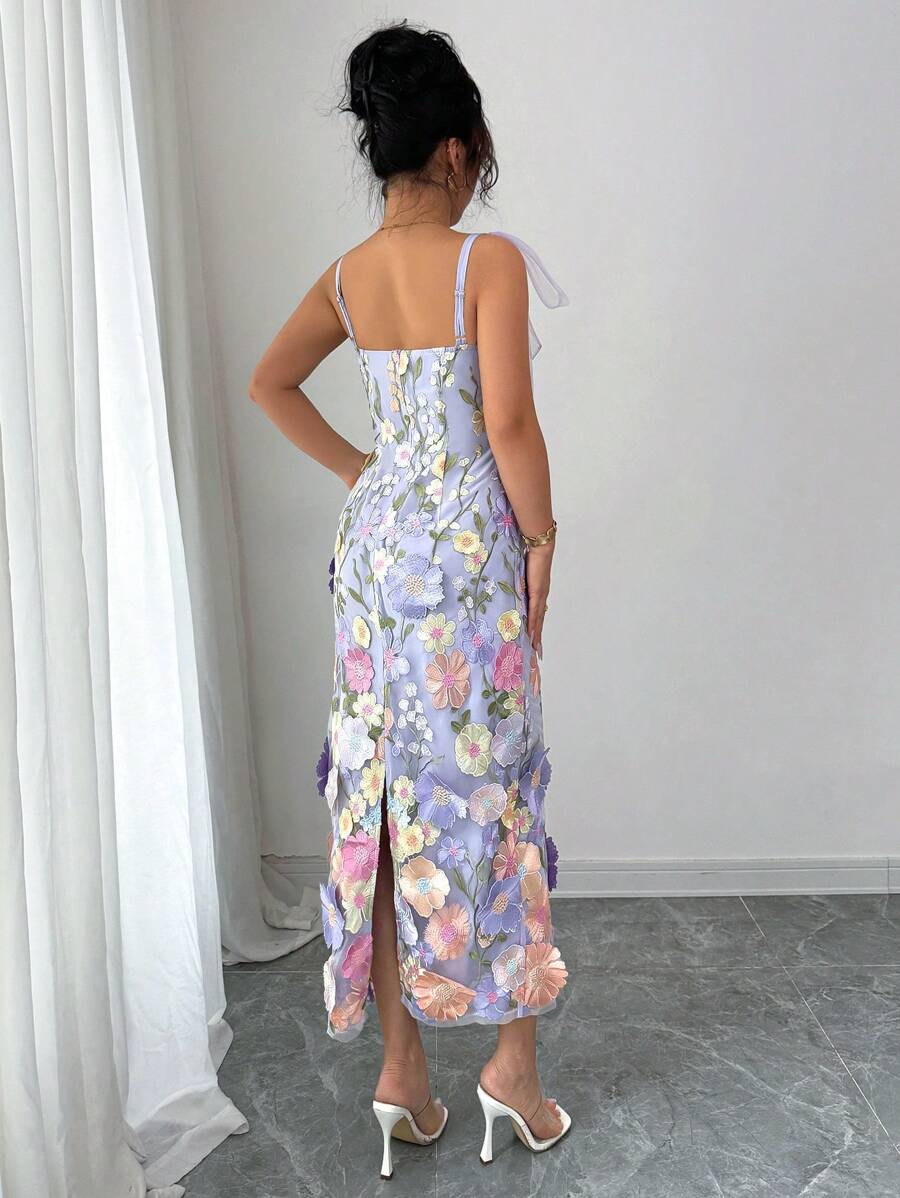 SHEIN Elenzga فستان شبكي مزهر بدون أكمام بخصر ملائم