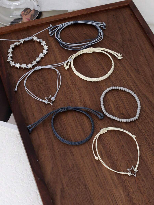 SHEIN طقم 7 أساور خرز بوهيمي متعددة الطبقات مزينة بالنجوم
