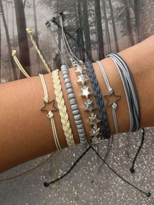 SHEIN طقم 7 أساور خرز بوهيمي متعددة الطبقات مزينة بالنجوم