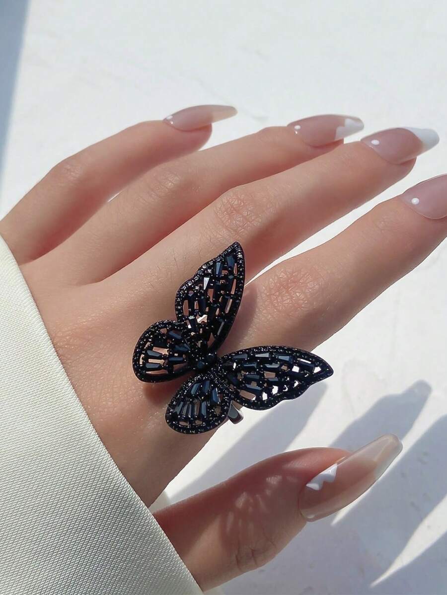 SHEIN خاتم بتصميم فراشة مزين بزركونيا