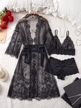 SHEIN طقم ملابس نوم شفاف برقبة منخفضة تصميم مثير وجذاب