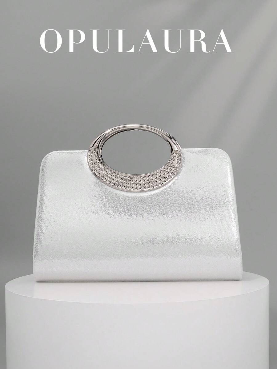 SHEIN حقيبة يد سهرة فضية فاخرة مزينة بالكريستال