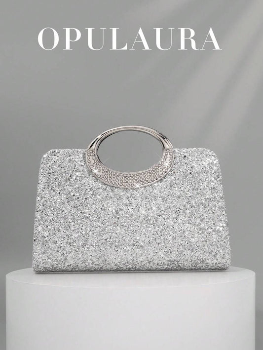 SHEIN حقيبة يد سهرة فضية فاخرة مزينة بالكريستال