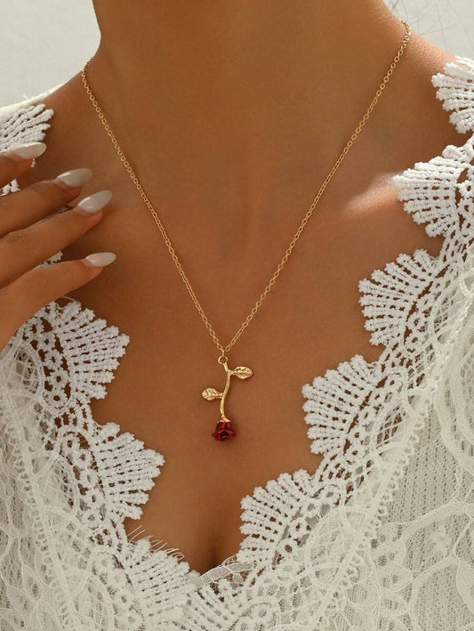 SHEIN قلادة زهرة ورد حمراء أنيقة