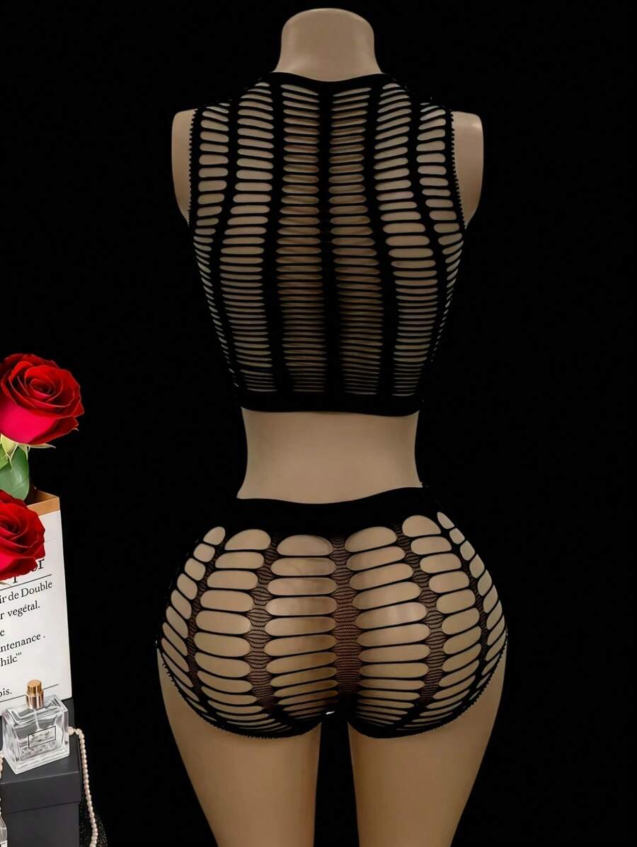 SHEIN مجموعة ملابس داخلية شبكية صدرية شفافة وسروال