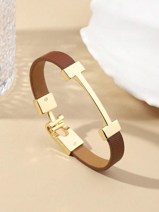 SHEIN سوار جلد أنيق بحرف ذهبي عصري