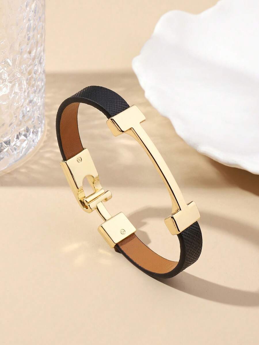 SHEIN سوار جلدي اسود بحرف ذهبي