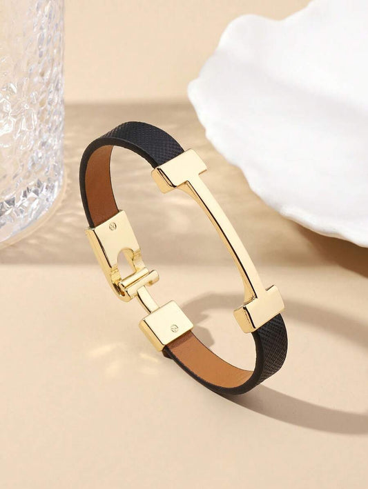 SHEIN سوار جلدي اسود بحرف ذهبي