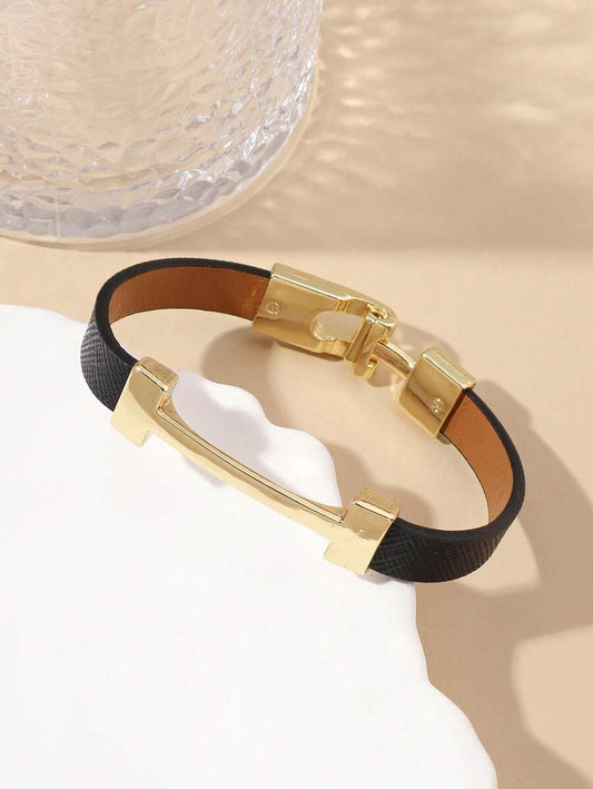 SHEIN سوار جلدي اسود بحرف ذهبي