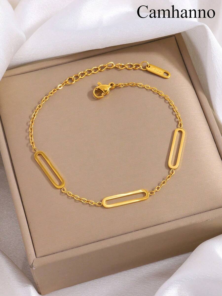 SHEIN سوار فولاذي بيضاوي ثلاثي بسيط