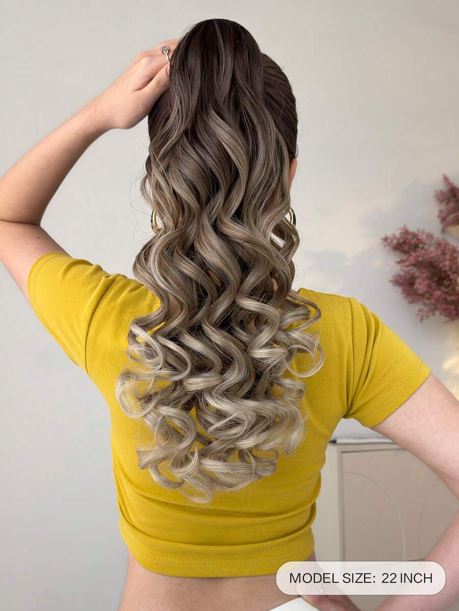 SHEIN شعر مستعار طويل 20-24 بوصة بلون بني فاتح بمشبك مخلب