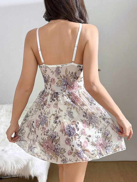 SHEIN فستان ضيق مزخرف بالورود والفيونكة