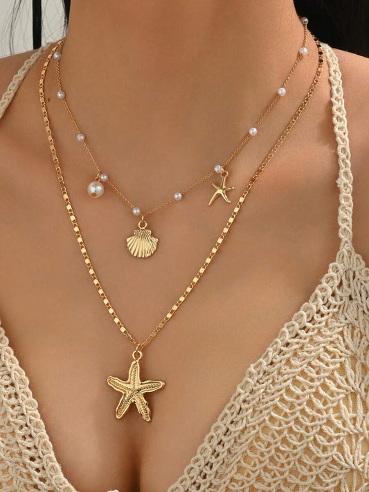SHEIN قطعتين قلادة لؤلؤ صناعي صيفية عصرية