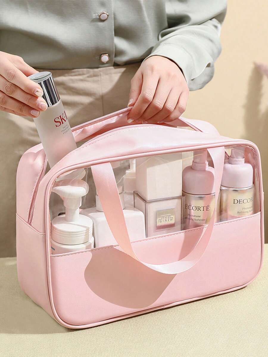 SHEIN حقيبة مكياج لحف كبيرة شبه شفافة مقاومة للماء