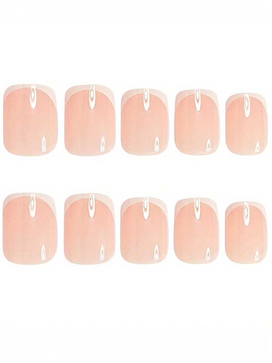 SHEIN مجموعة 120 قطعة أظافر صناعية قصيرة مربعة بيضاء لامعة