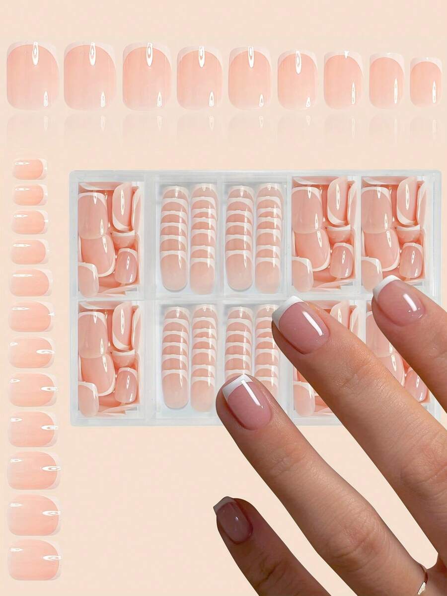 SHEIN مجموعة 120 قطعة أظافر صناعية قصيرة مربعة بيضاء لامعة