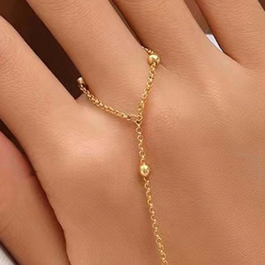 SHEIN سلسة خاتم قابل للتعديل بسلسلة خرز بسيطة