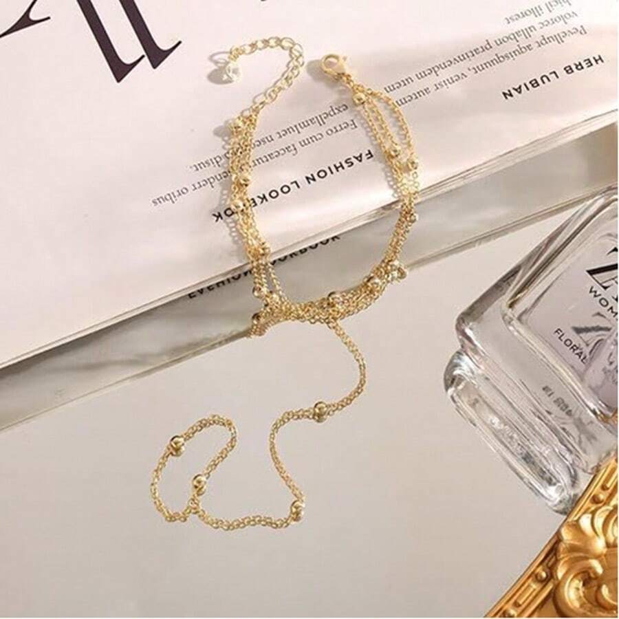 SHEIN سلسة خاتم قابل للتعديل بسلسلة خرز بسيطة