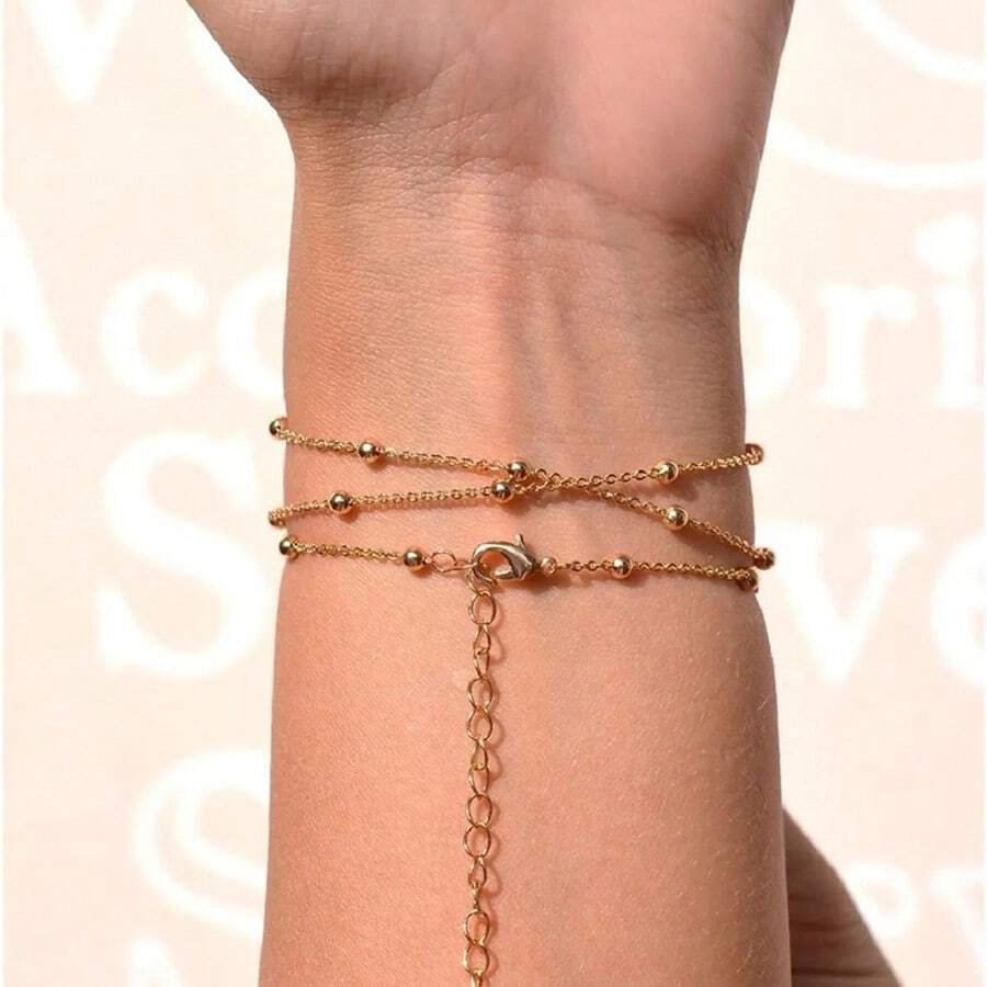 SHEIN سلسة خاتم قابل للتعديل بسلسلة خرز بسيطة