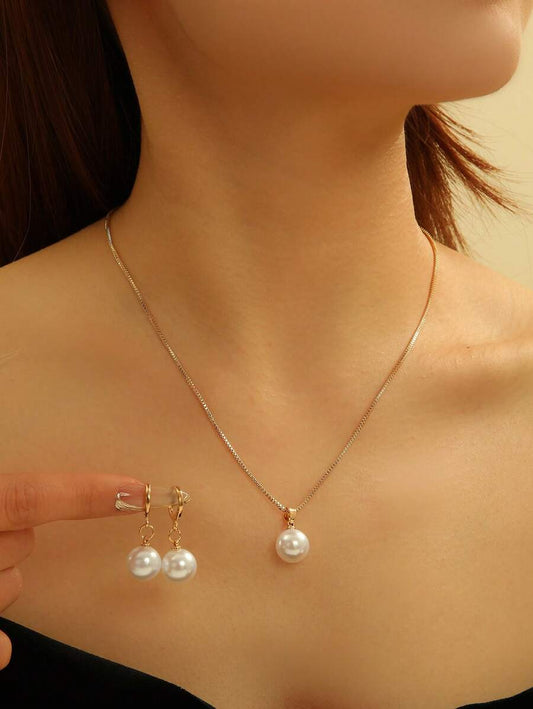 SHEIN طقم مجوهرات ذهبي 3 قطع بلؤلؤ صناعي