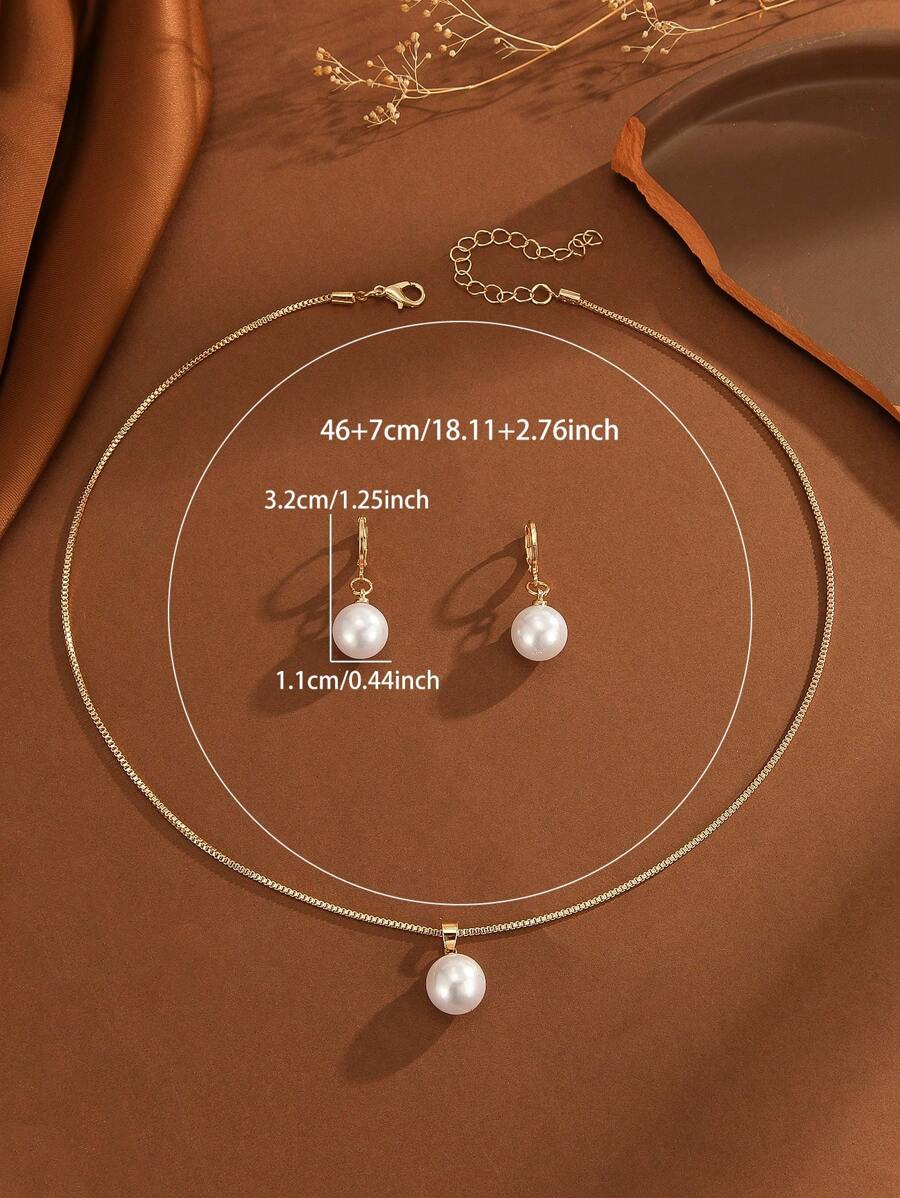 SHEIN طقم مجوهرات ذهبي 3 قطع لؤلؤ صناعي