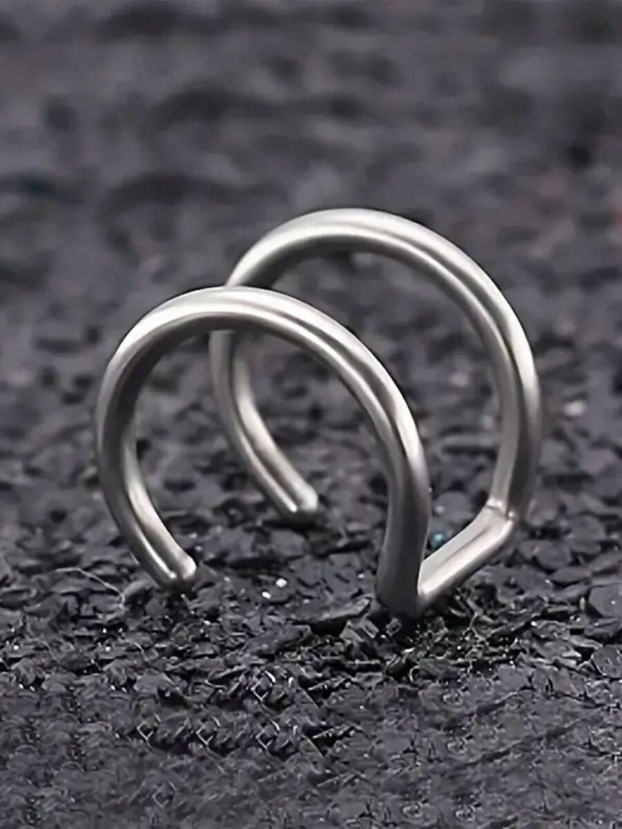 SHEIN طقم 2 حلقة شفة بدون ثقب من الصلب المقاوم للصدأ بطراز بانك