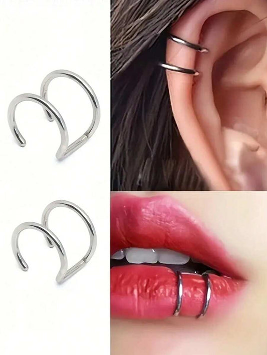 SHEIN طقم 2 حلقة شفة بدون ثقب من الصلب المقاوم للصدأ بطراز بانك