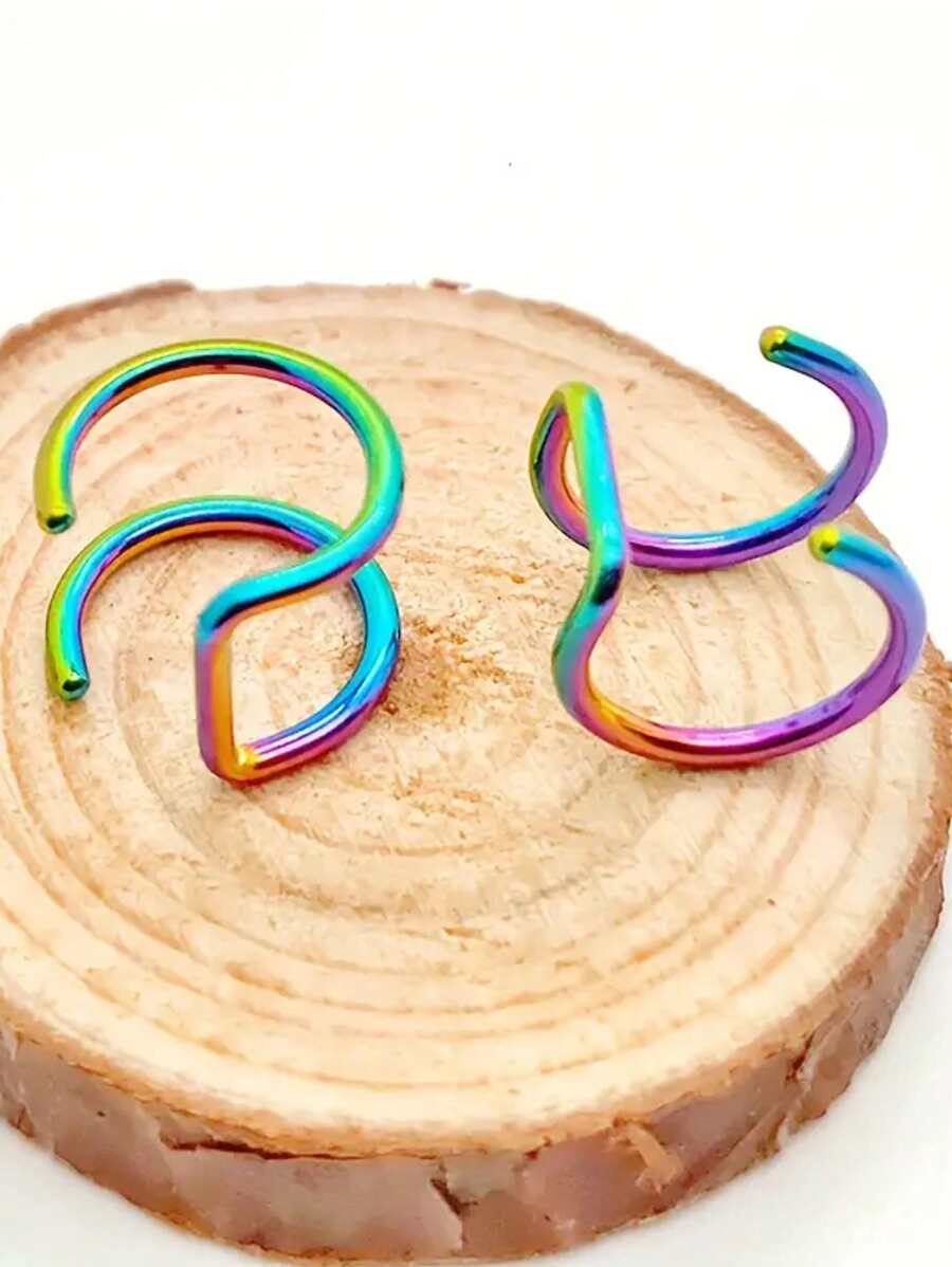 SHEIN طقم 2 حلقة شفة بدون ثقب من الصلب المقاوم للصدأ بطراز بانك