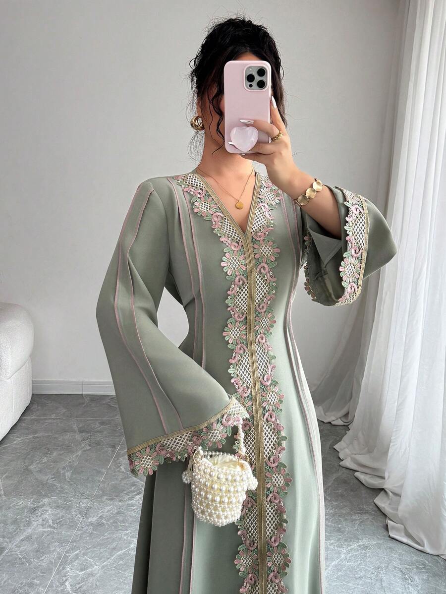 SHEIN Rafferiza عباءة خضراء فضفاضة بأكمام طويلة وهيم منسدل
