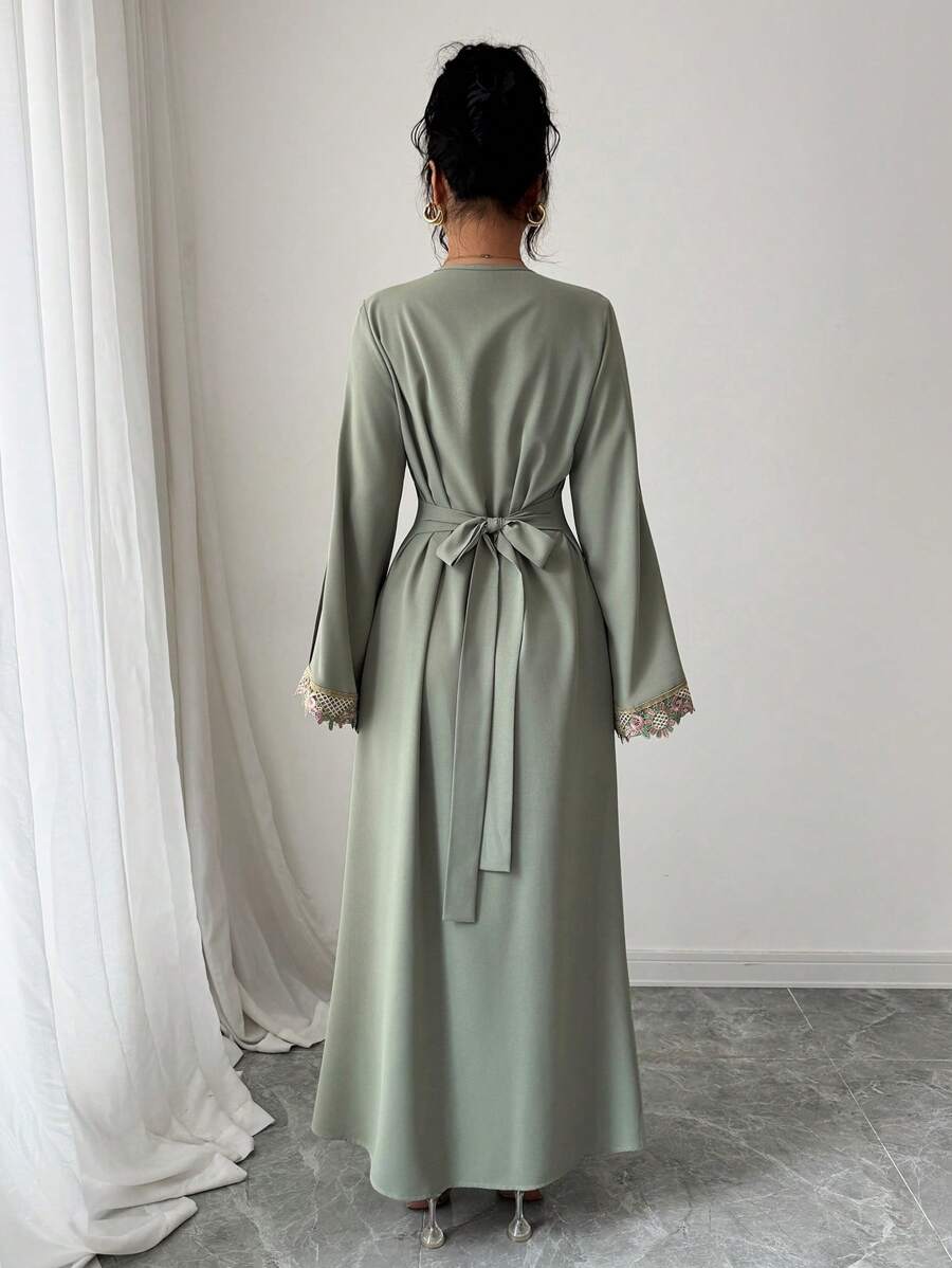SHEIN Rafferiza عباءة خضراء فضفاضة بأكمام طويلة وهيم منسدل