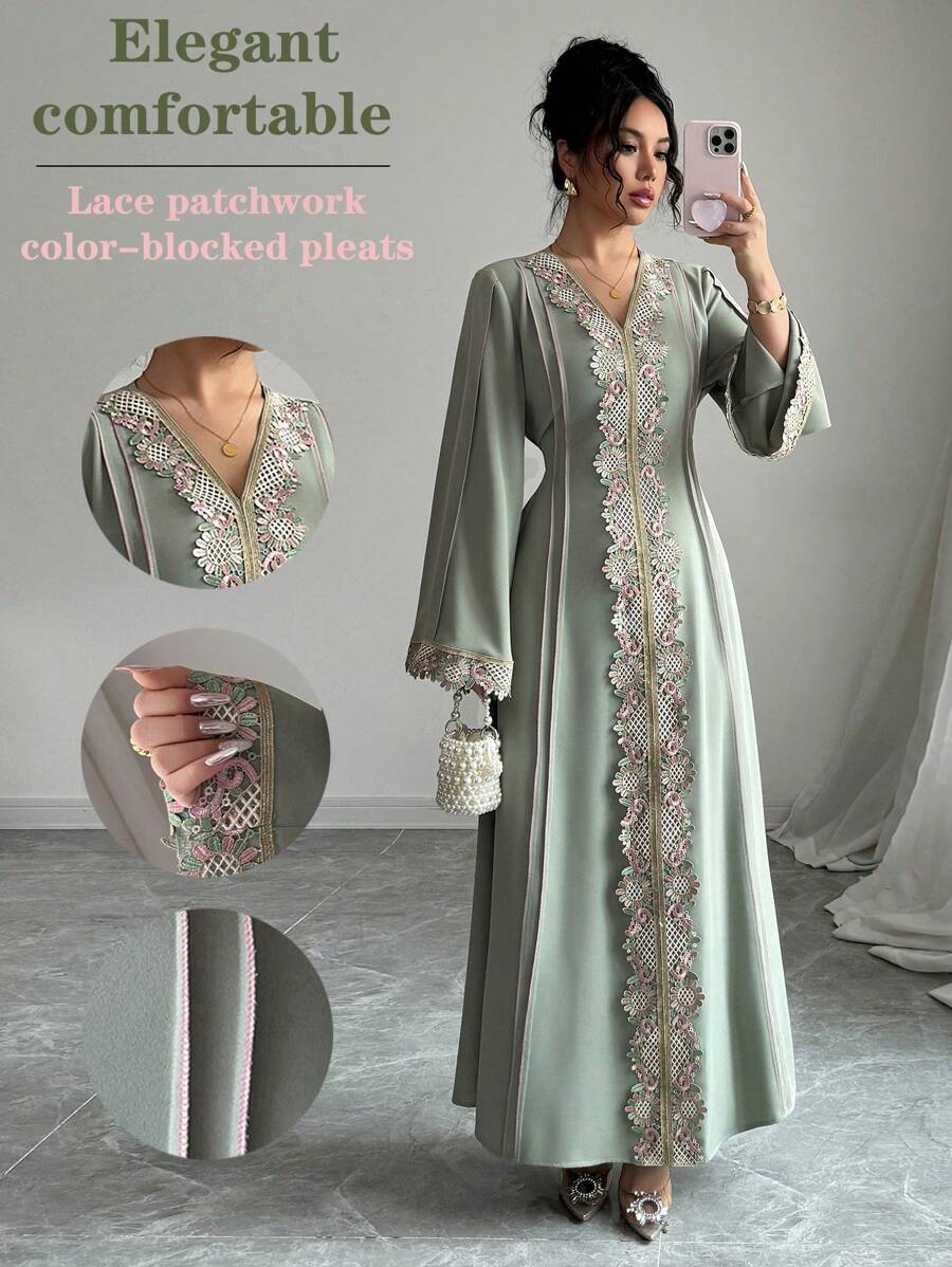 SHEIN Rafferiza عباءة خضراء فضفاضة بأكمام طويلة وهيم منسدل