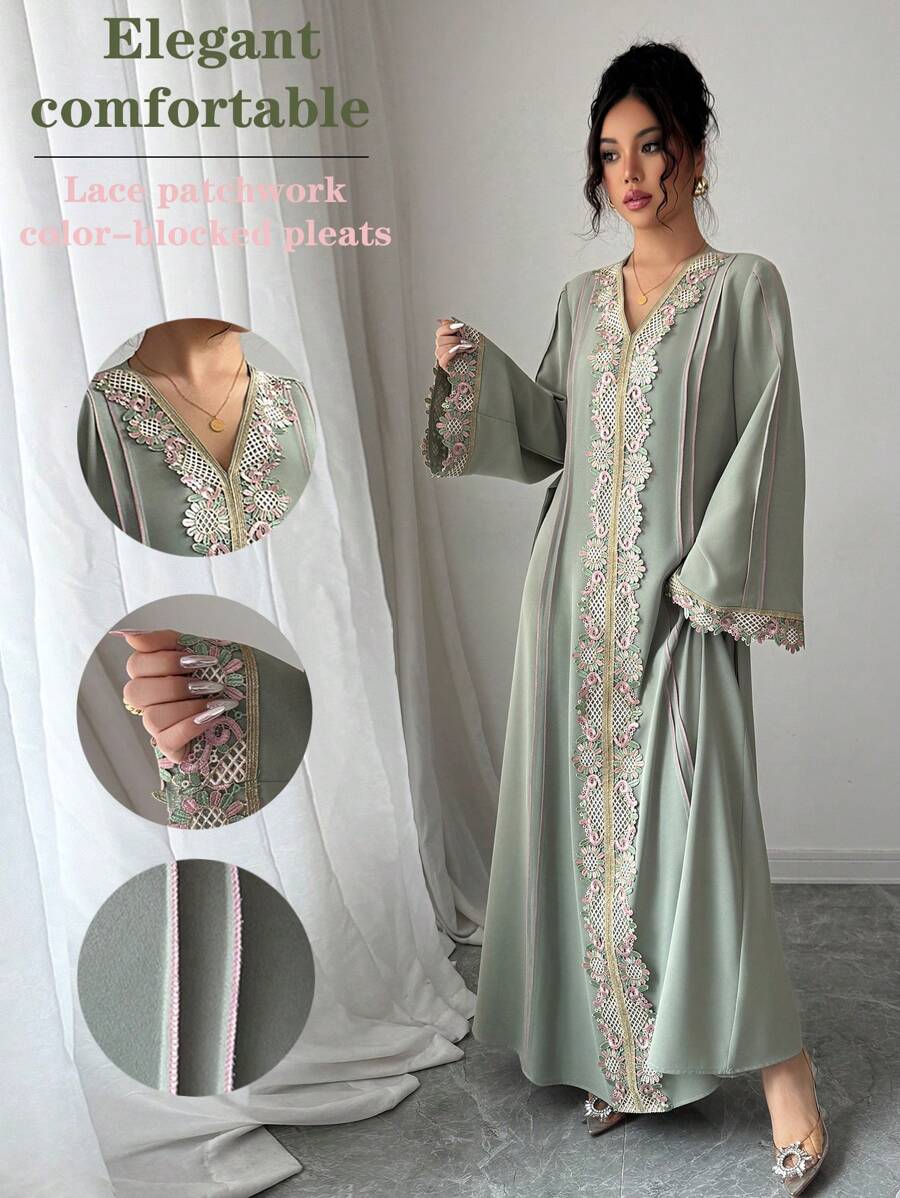 SHEIN Rafferiza عباءة خضراء فضفاضة بأكمام طويلة وهيم منسدل